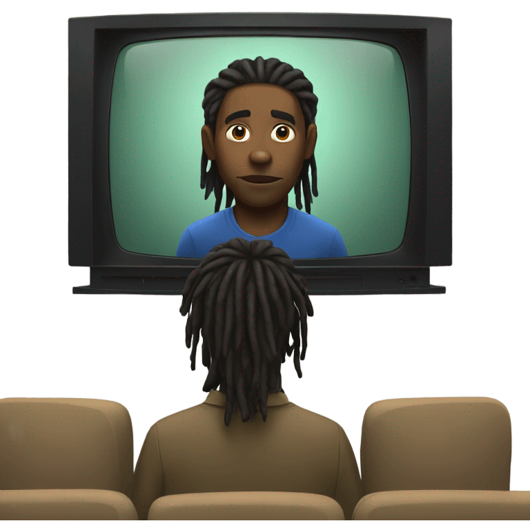 Black man with dreadlocks watching a big screen tv emoji