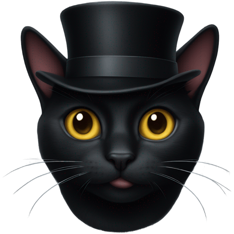 Black cat with a black top hat preforms  emoji