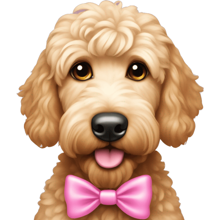 Goldendoodle with pink bow by its ear emoji