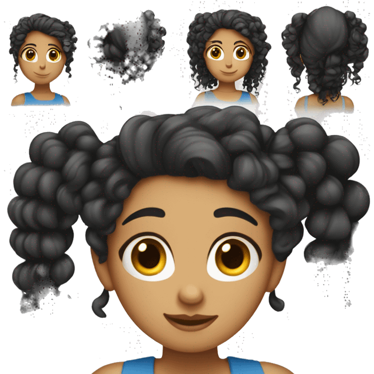 Chica de pelo rizado  largo y morena, ojos azules emoji