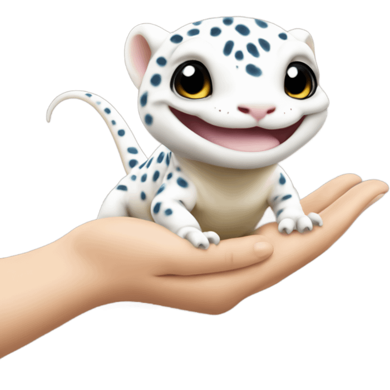 White leopard gecko in hand emoji