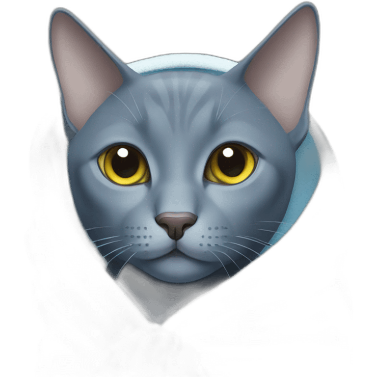 Russian blue cat with towel wrapped around head emoji