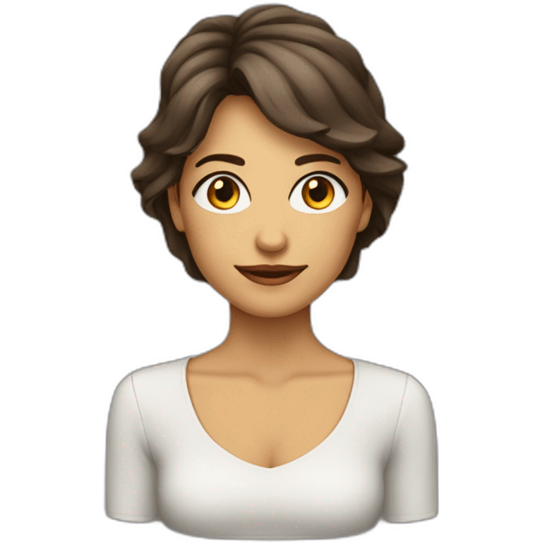 mujer pelo castaño hasta los hombros con anteojos cuadrados y ojos castaños emoji