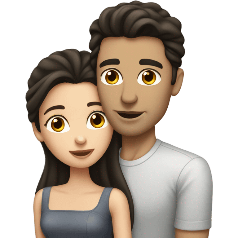 White brunette man, kissing, woman dark hair emoji