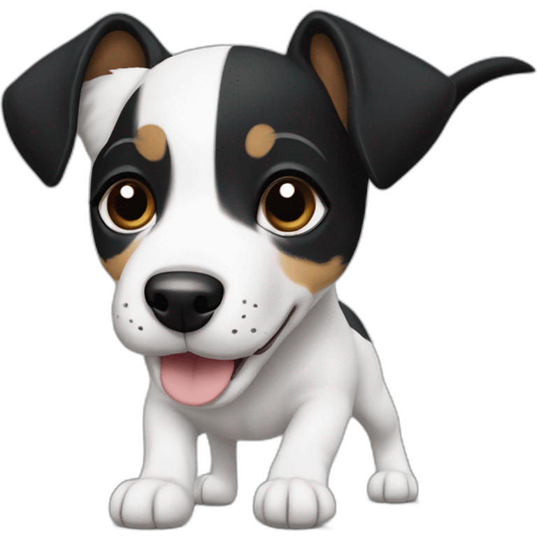 Black Jack Russel terrier puppy with white stripe running up middle of face emoji