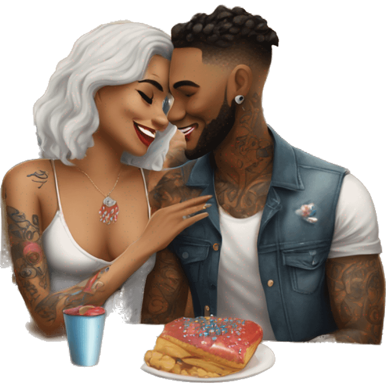 Romantic carnival date for beautiful tattooed couple emoji