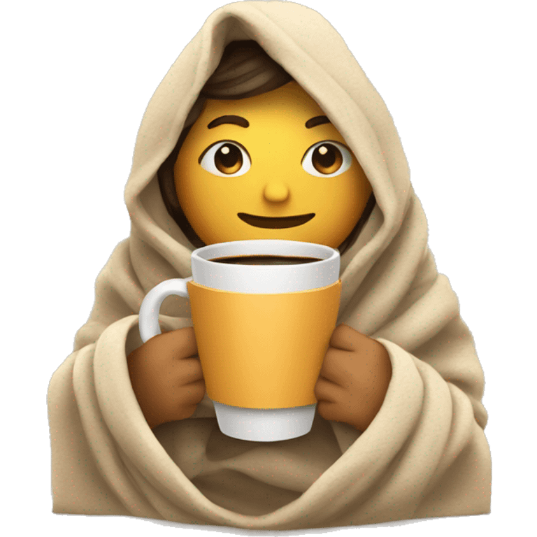 Person wrapped in a blanket with a coffee cup emoji