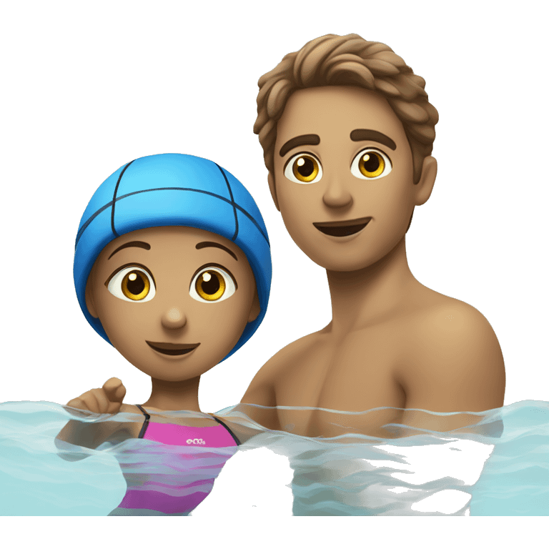 Swimming lessons: kid and adult woman  emoji