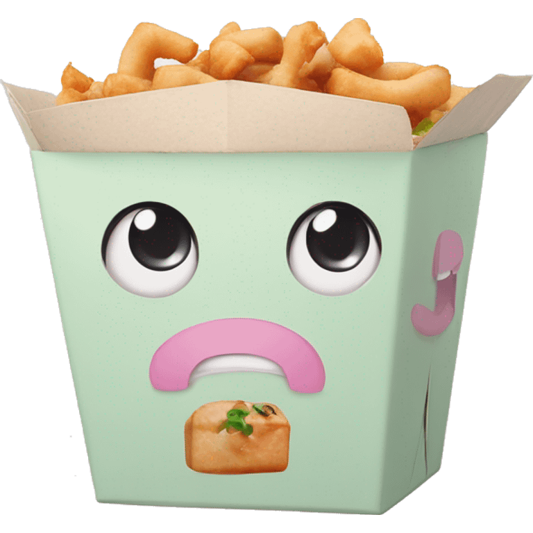 Pastel colors Chinese food takeout box with kawaii eyes  emoji