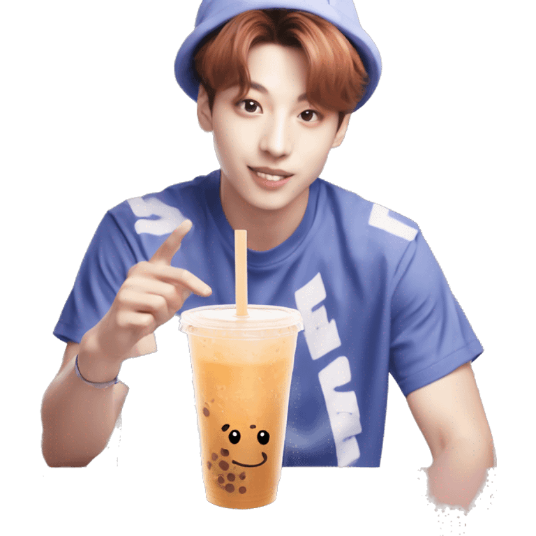 Jungkook of bts with a bubbletea emoji