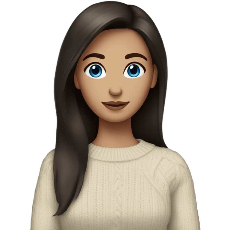 beautiful woman, straight dark brown hair, blue eyes, sweater emoji