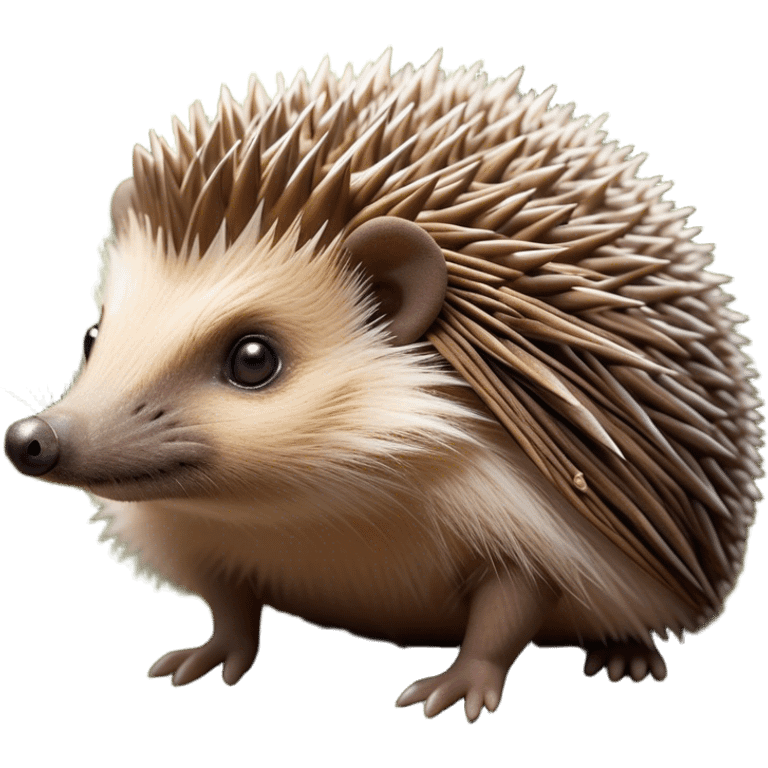 Cinematic Noble Hedgehog Portrait Emoji, Poised and regal, with a compact, spiky build and a rich, earthy Fur of brown spines and a soft underbelly, deep-set soulful beady eyes, Simplified yet sharp and sophisticated features, highly detailed, glowing with a warm, dignified glow, high shine, intelligent and endearing, stylized with an air of woodland charm, focused and attentive, soft glowing outline, capturing the essence of a watchful and confident little hedgehog, so majestic it feels as though it could scurry out of the screen with effortless authority! emoji