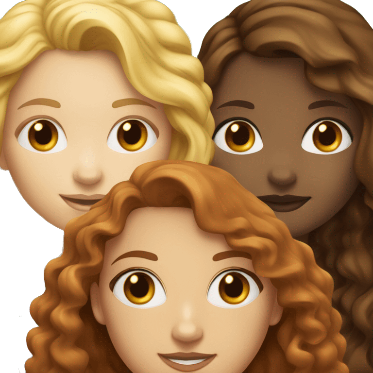 Tan girl dark curly hair, next to redhead white girl, next to blonde white girl, next to brunette white girl emoji