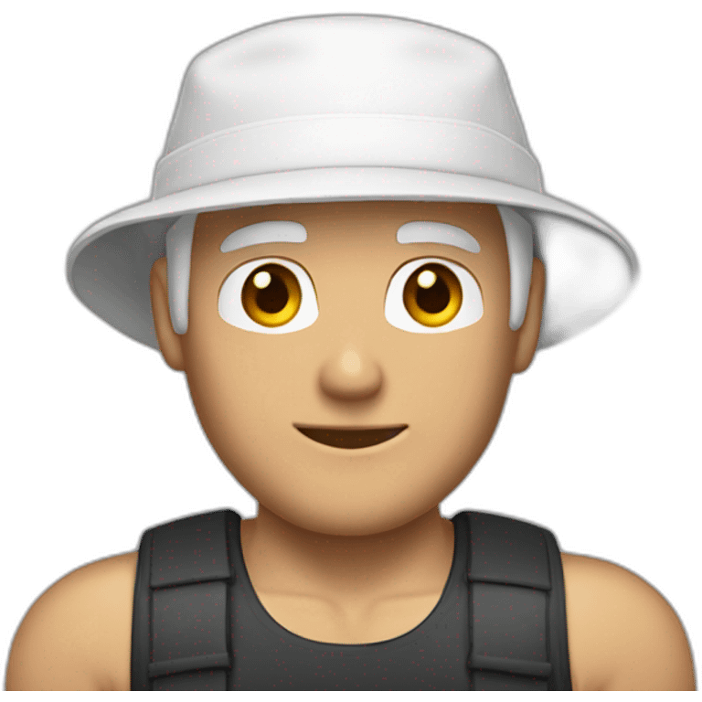 A white hair man wearing backwards hat and tank top and muscles emoji