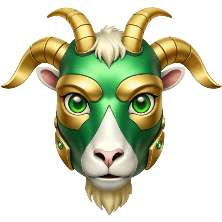 A  golden terminator Goat with green eyes emoji