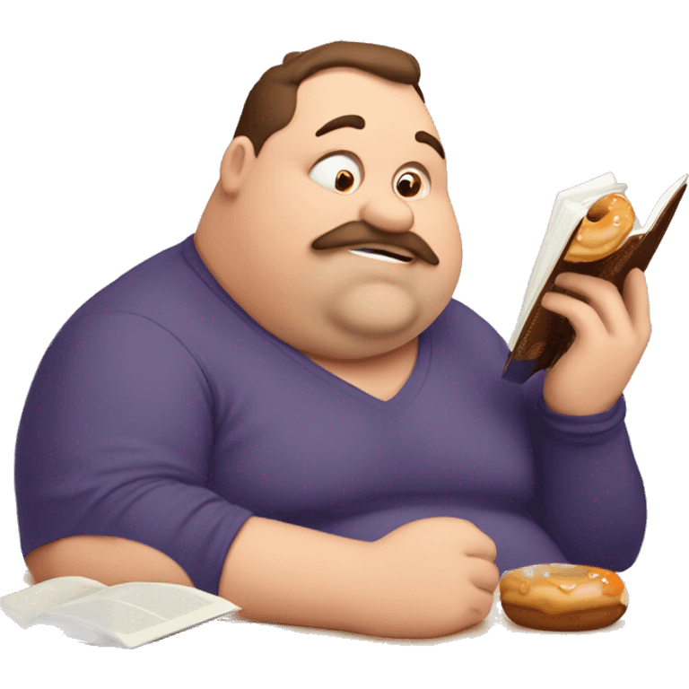 fat man eating donuts whilst reading a weightloss book emoji