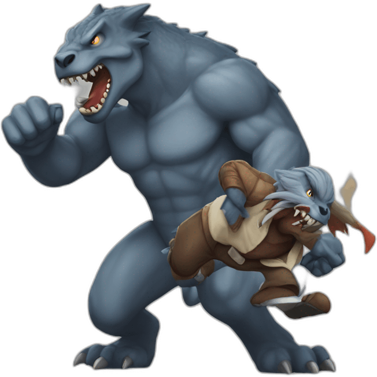 Fight of TRex and werwolf emoji