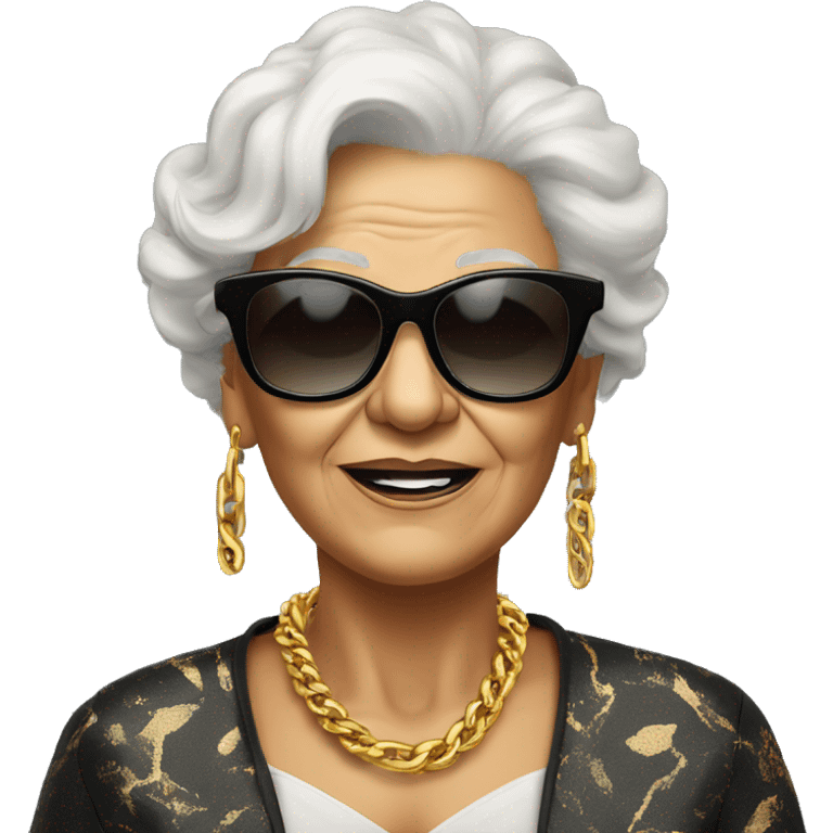 rich cool grandma in black sunglasses with a gold chain emoji