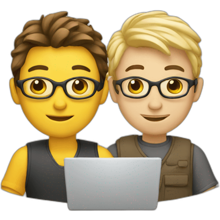 two IT nerds working on a laptop emoji