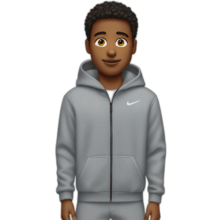 A young guy in a gray nike tech fleece emoji