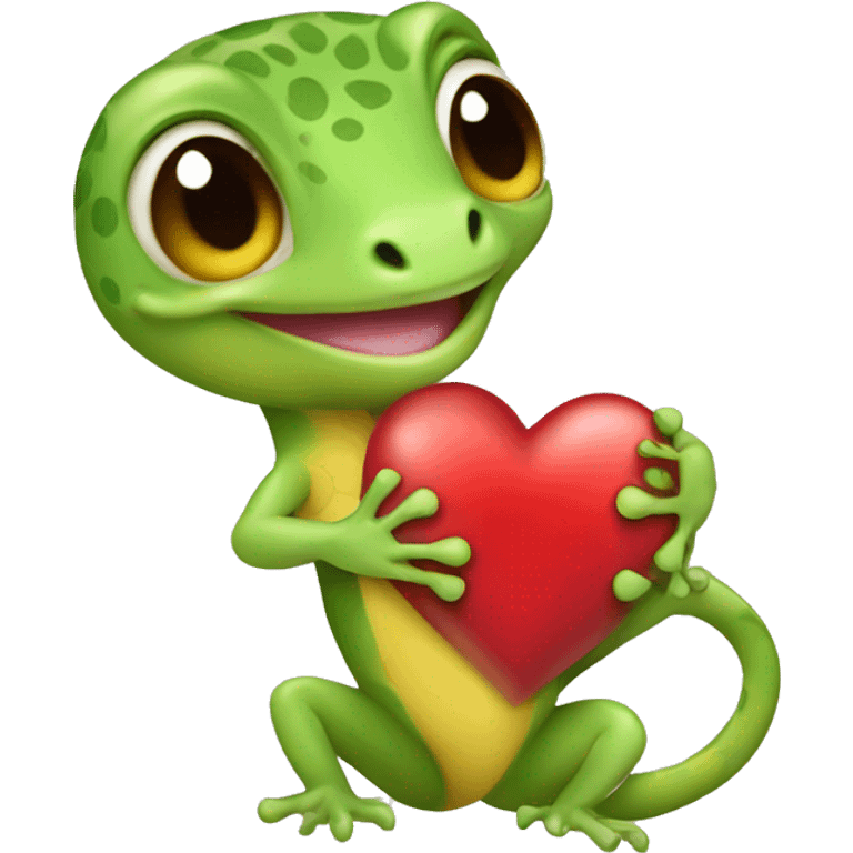 Baby gecko holding up a heart emoji