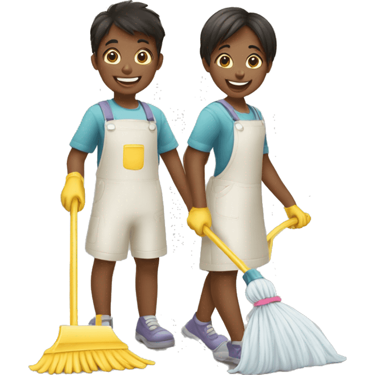 2 children cleaning the house emoji