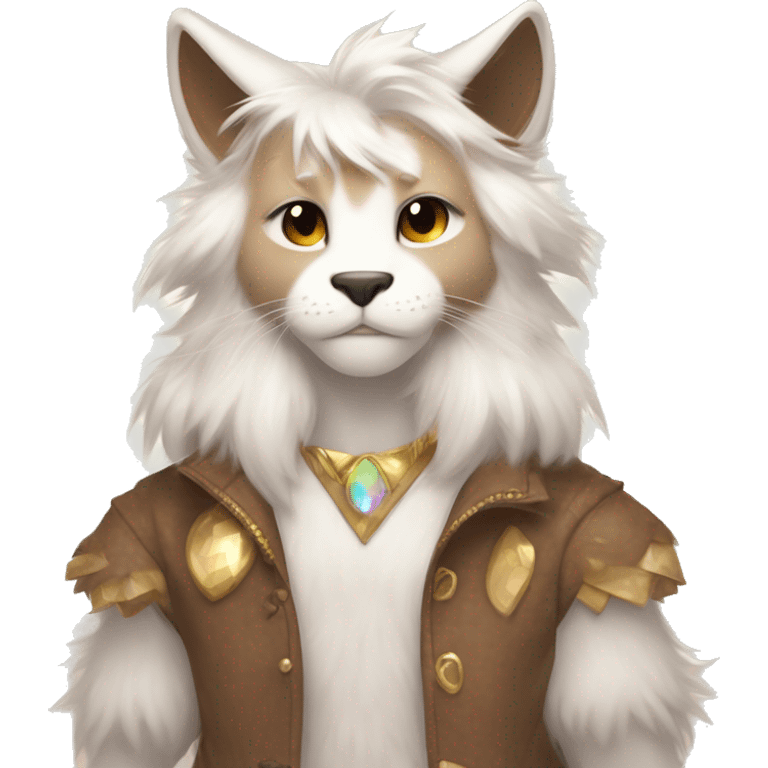 Furry, sparkle, iridescent, colorful, pastel, edgy, cool, fantasy beautiful, brown, beige, white, divine, godly, angelic, animal, anthro, full body, fursona, feline emoji