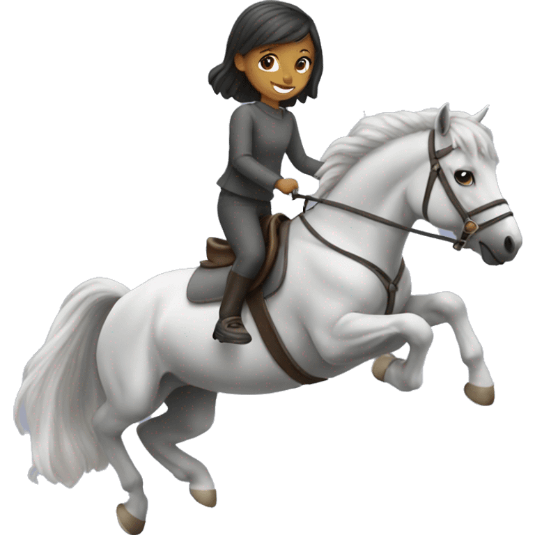 Girl with grey pony jumping emoji