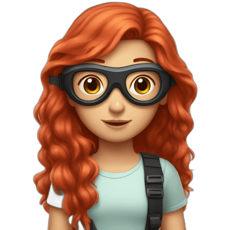 A cute girl with long red hair and goggles on her head emoji