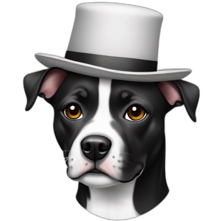 Black and white staffy with small hat emoji