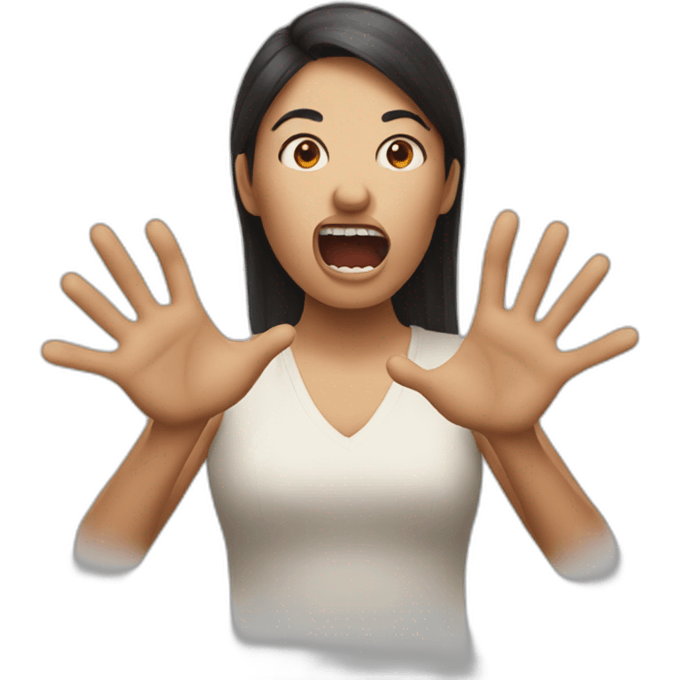 A woman acting like a monster with her hand and her face says grrr. Both hands are visible !  emoji