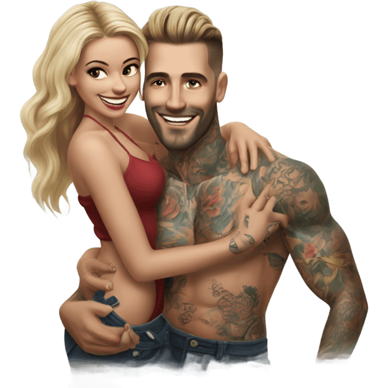 Hyper Realistic beautiful woman tickling a very handsome tattooed man emoji