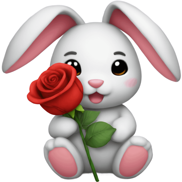 plushie bunny holding red rose emoji