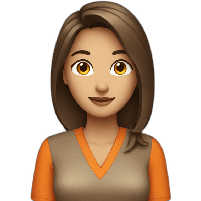 receptionist desk brown hair orange shirt emoji