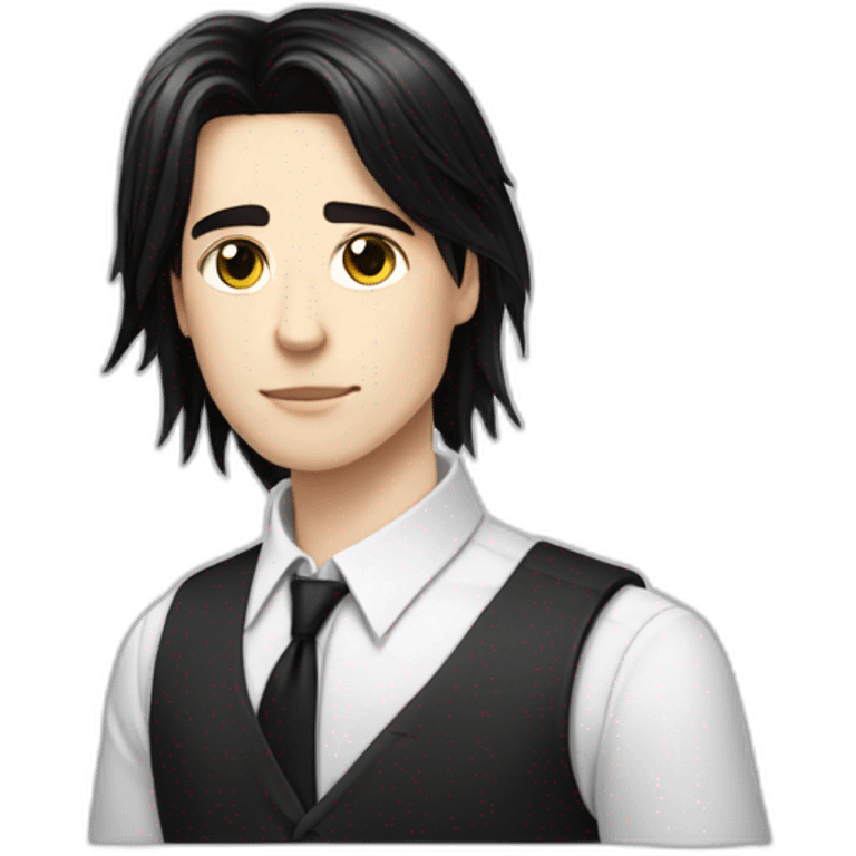 androgynous white boy bang black straight hair white shirt black tie emoji