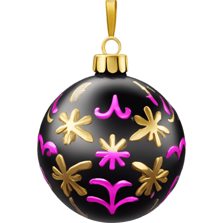 Realistic black and pink metallic christmas bauble with gold accents.  emoji