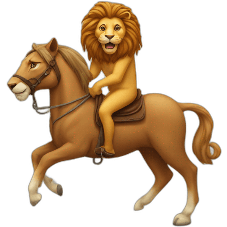 the cat and the lion which are riding the horse emoji