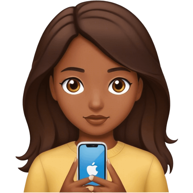 a girl brunette with her iphone emoji