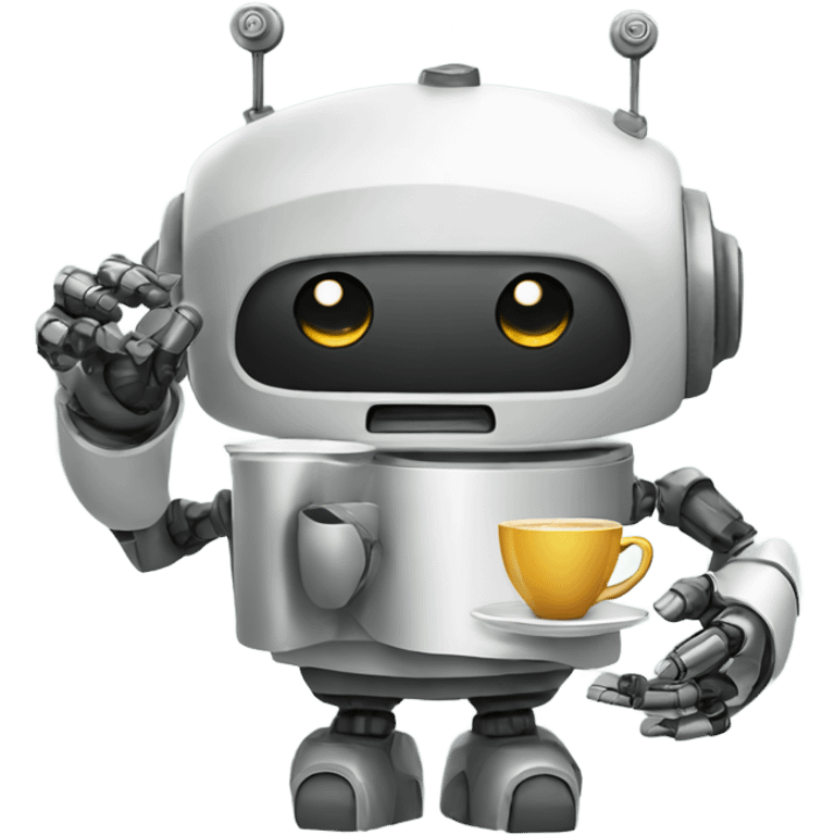 robot with a cup of coffee emoji