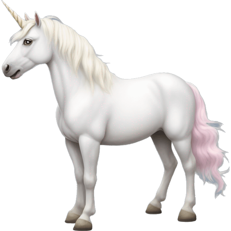 Fullbody realistic four-legged White unicorn with pastel color mane  emoji