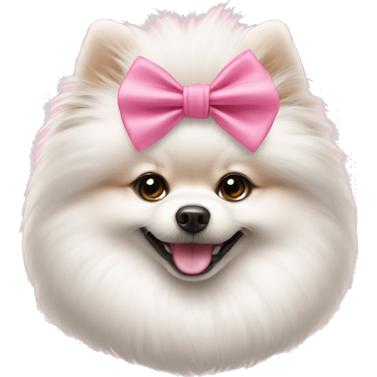 white pomeranian using pink bow smiling  emoji