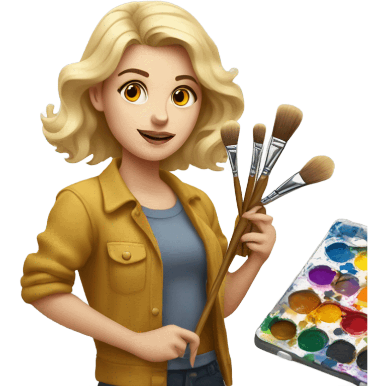 Blonde artist painting emoji