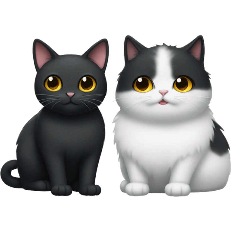 Two cats together one black cat and one fluffy white cat  emoji