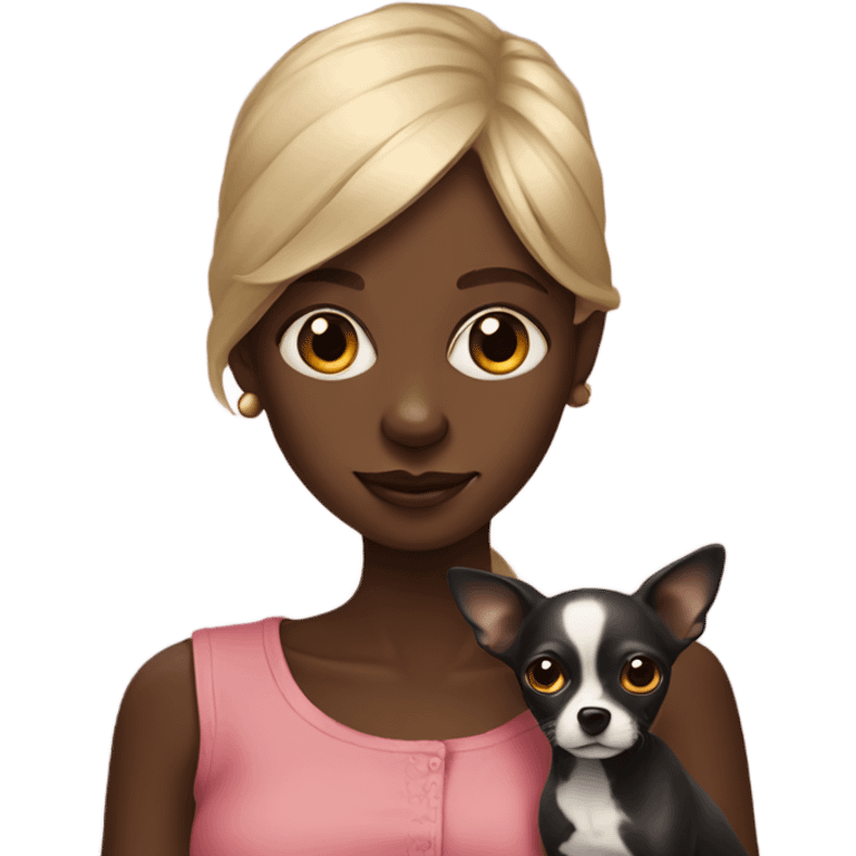 portrait of a dark-skinned girl with Chihuahua emoji