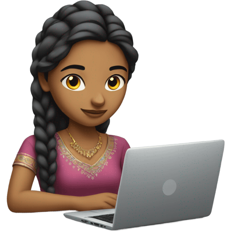 Pretty Indian girl coding on a computer emoji