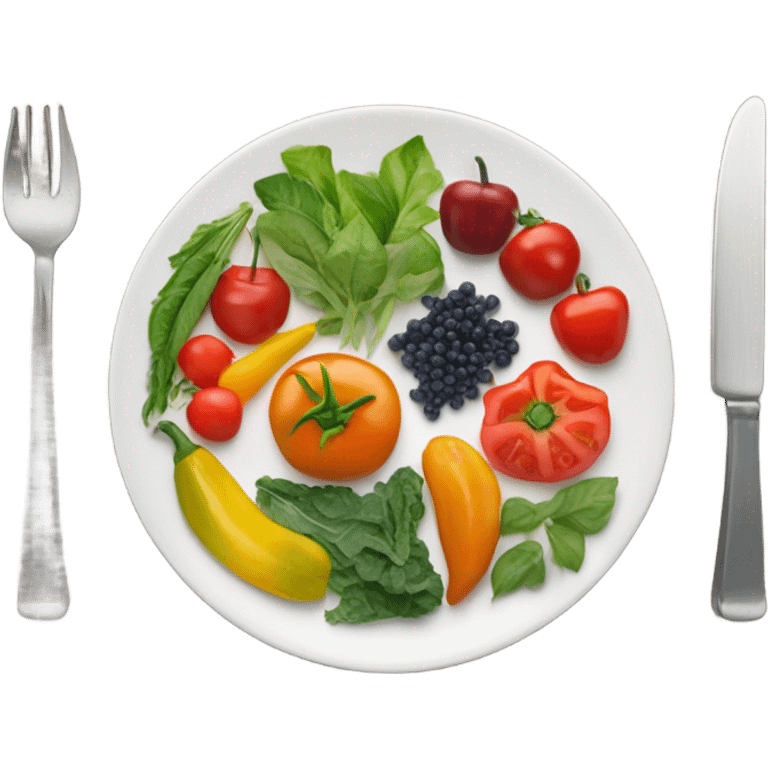 round white plate full of healthy food emoji