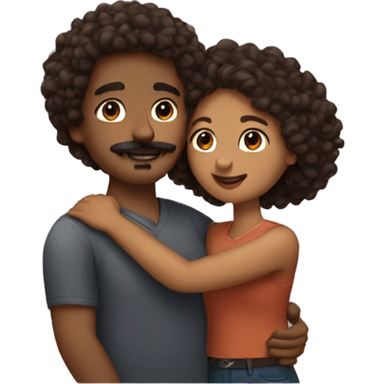 Couple hug brown skin curly hair woman man with mustache emoji