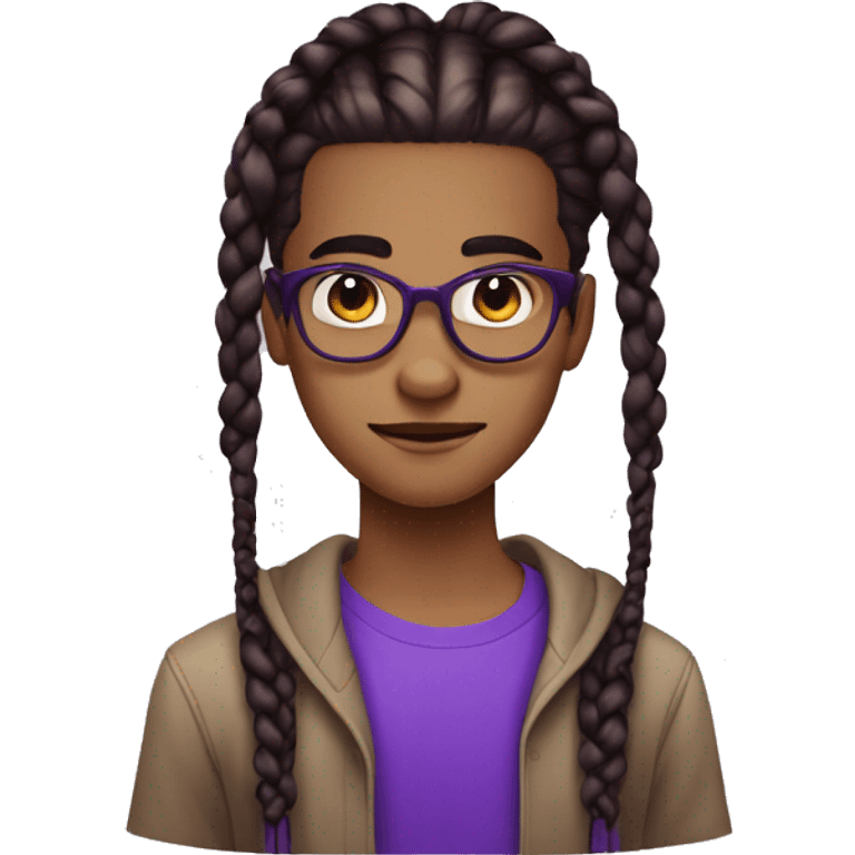 Brown teen nerd androginous boy with black and dark purple box braids showing near the eyes emoji