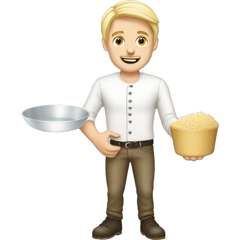 German blonde guy holding risotto emoji