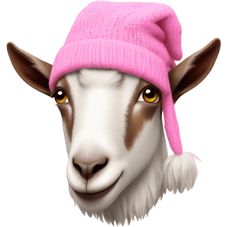 A goat in a pink knitted hat emoji